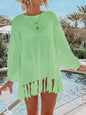 Double Take Openwork Tassel Hem Long Sleeve Knit Cover Up