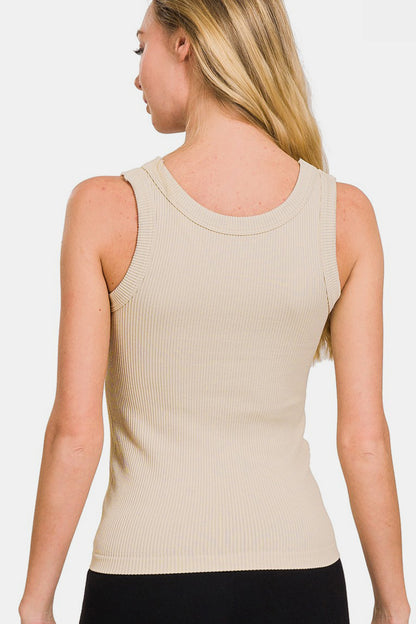 Zenana 2 Way Neckline Washed Ribbed Tank