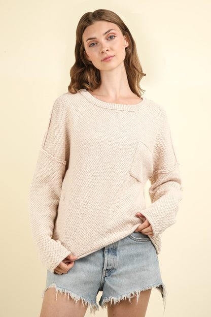 VERY J Mineral Washed Exposed Seam Sweater