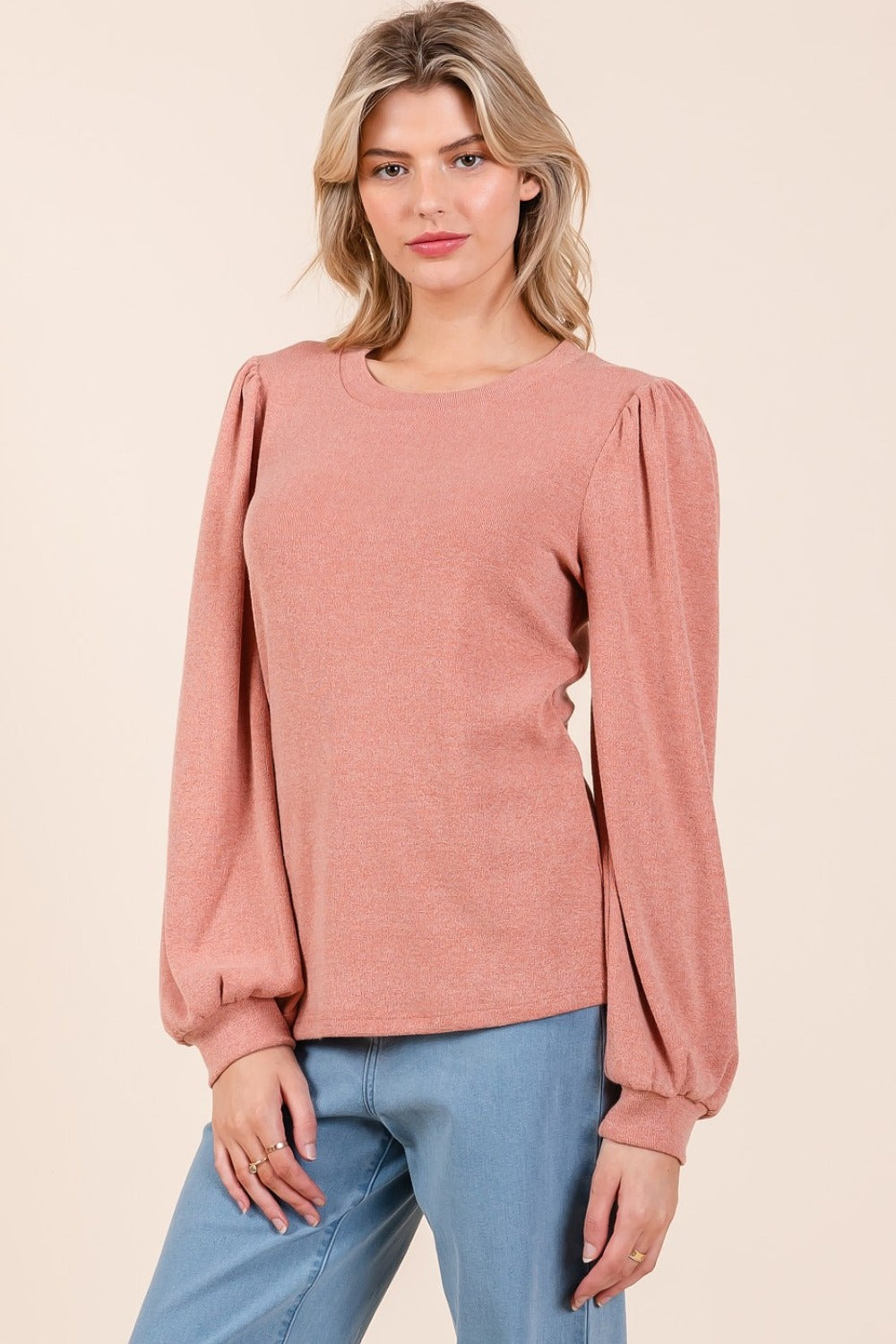 Mittoshop Round Neck Long Sleeve Rib Knit Top