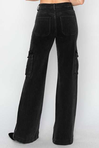 Risen Full Size High Rise Wide Leg Cargo Jeans