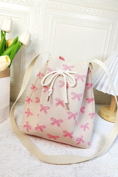 Zenana Ribbon Bowknot Pattern Crossbody Bucket